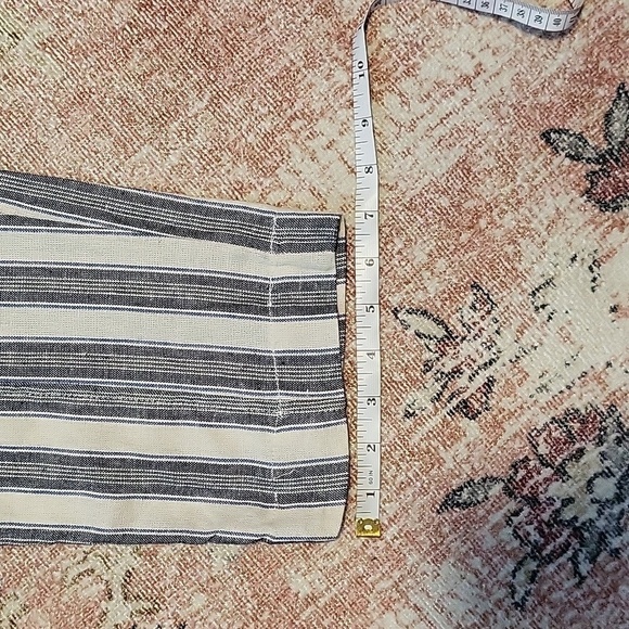 SO High Rise Blue & Ivory Stripe Linen Blend High-Rise Pant Tapered Leg - Size L - Picture 12 of 13